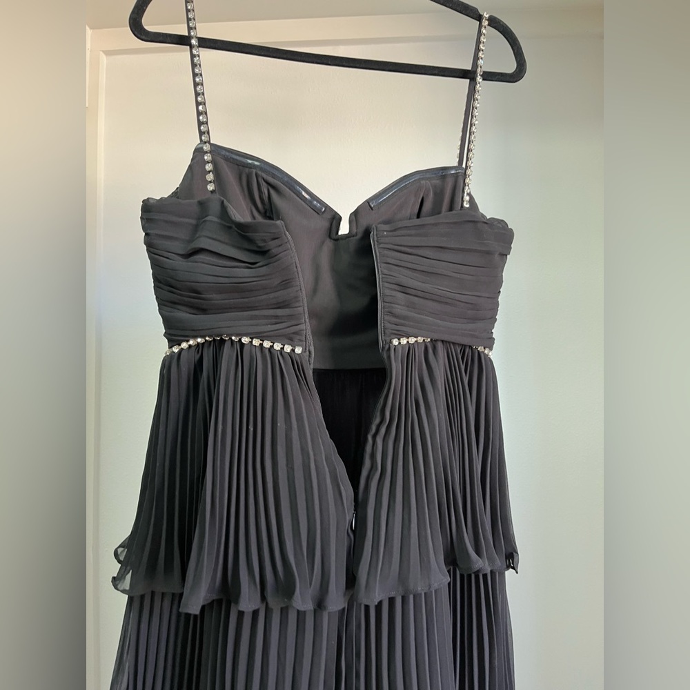 Self-Portrait black pleated diamante crystal bustier tiered midi chiffon dress 6 - Picture 9 of 14
